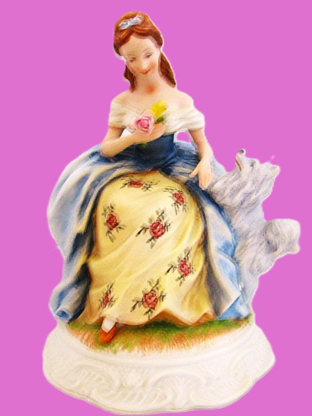ESD Handpainted Victorian Style girl with roses and little dog KW20445